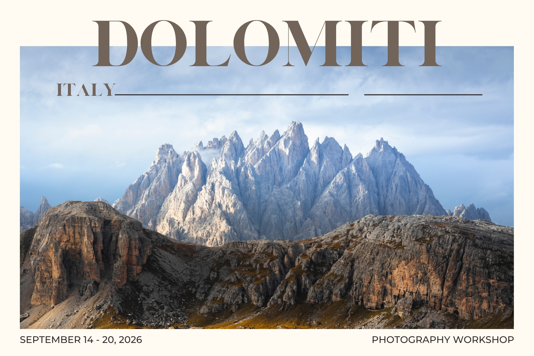 Dolomiti Photo Workshop September 14 – 20, 2026 – 3200 EURO