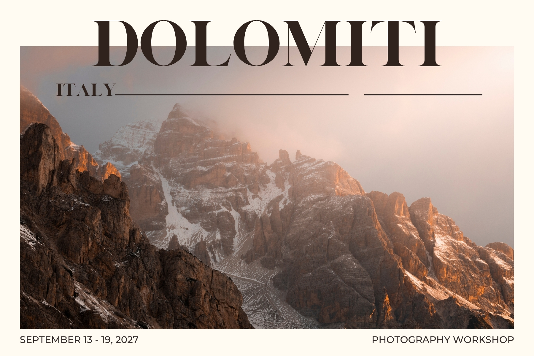 Dolomiti Photo Workshop September 13 – 19, 2027 – 3200 EURO